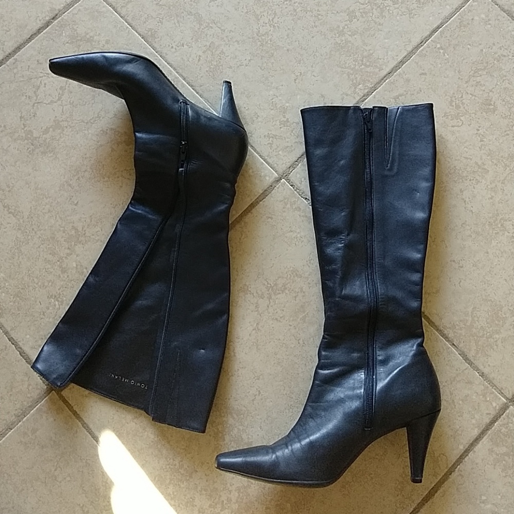 Antonio Melani High Heeled Knee Boots Leather Sz 9
